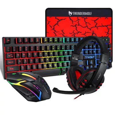 T-WOLF TF800 Four-piece Gaming Combo 104 Keys Keyboard 4-color Breathing U3I8 • $35