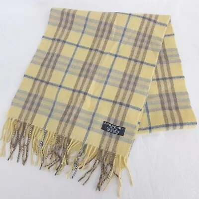 Burberry Scarf Accessories Check Fringe Cashmere Yellow Men'S Women'S • $112.68