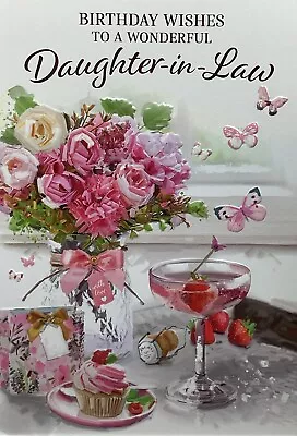 DAUGHTER IN LAW BIRTHDAY CARD COCKTAIL FLOWERS 7”x5” FREE P&P • £1.89