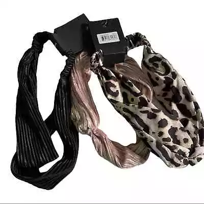 3x L. Erickson Twist Front Soft Headwrap - Black/Blush/Leopard • $9.39