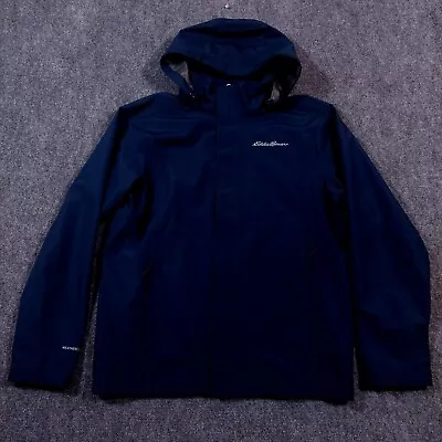 Eddie Bauer WeatherEdge Rain Jacket Mens Medium Blue Full Zip Hooded Coat • $34.99