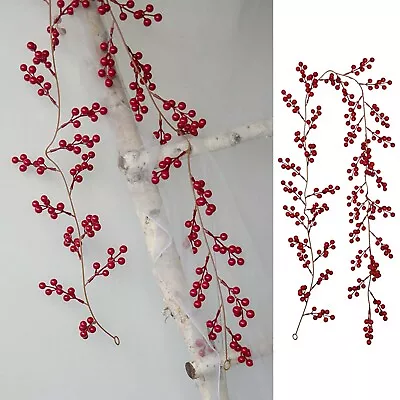 6Ft Red Berry Christmas Garland  Artificial Garland Indoor Outdoor Garden Gate • $10.33