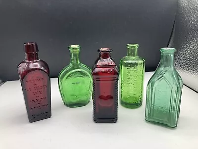 Lot Of 5 Vintage Glass Small Green And Red Bottles • $24.95