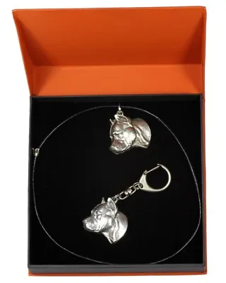 Amstaff Type 3 - Necklace Keyring Set With A Dog In Orange Box Art Dog AU • $72.13