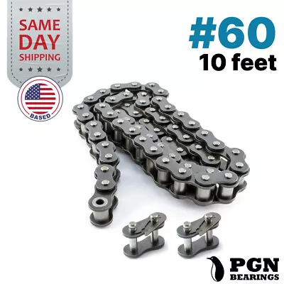 #60 Roller Chain X 10 Feet + 2 Connecting Links + Same Day Expedited Shipping • $32.95