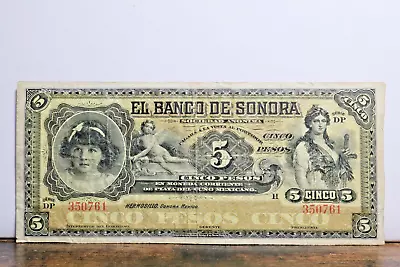 Mexico 5 Pesos 1911 Serie DP Sonora Hortensia Valez • $57