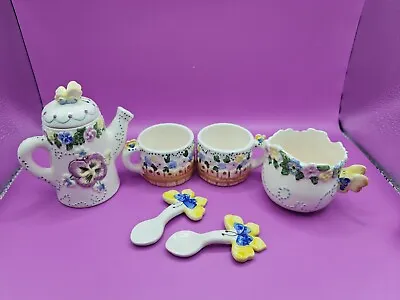 7 Piece Butterfly Miniature Tea Set China Vintage Decorative Dollhouse Mini • $11