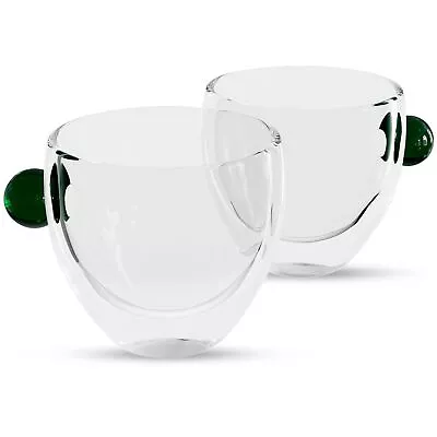 Double Wall Glass Coffee Mugs With Colored Handle | Set Of 2 | 9-Oz Wide Mout... • $15.18