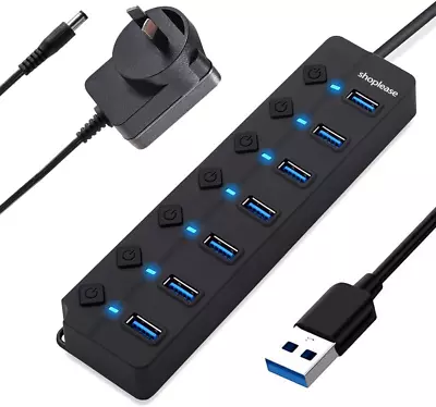 USB 3.0 Splitter 7-Port USB 3.0 Hub With Individual Power Switches And Light... • $57.88