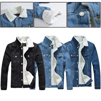 $42.69 • Buy Denim Jean Jacket Outwear Coat Fleece Lined Winter Warm Fur Collar Men Trucker