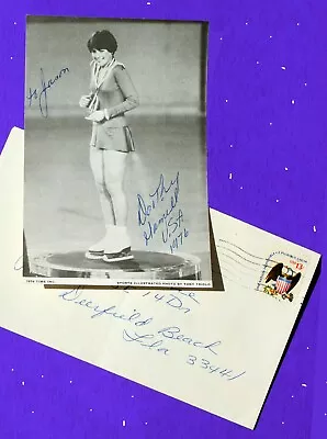 AUTOGRAPHED Dorothy Hamill Photo & Envelope 1976 Olympic Gold Winner On Podium • $75