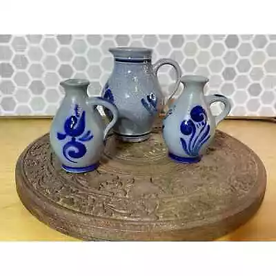 Vintage Marzi Remy West German Salt Glazed Pottery Pitchers Set Of 3 • $50