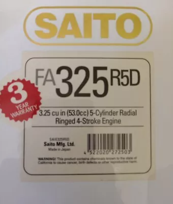 SAITO FA-325 R5D 5 CYL  RADIAL NITRO ENGINE New  Rc 53cc 4stroke  Glow Not Gas  • $1275