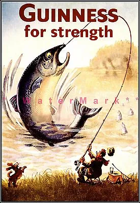 Fishing Fisherman Guinness For Strength Vintage Poster Print Classic Beer Ad • $21.58