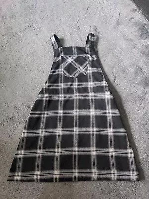 Topshop Size 12 Black & White Checked Tartan Pinafore Dress • £12