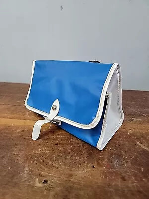 Vintage Bicycle Handlebar Mount BAG Blue / White Trim Buckle Strap    • $19.95