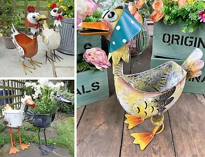 Chicken Duck Planter Ornament Flower Pot Garden Metal Sculpture Outdoor Indoor  • £15.99