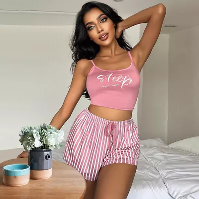 Ladies' Homewear Camisole Pajama Shorts Set Letter-striped Printed • £12.39