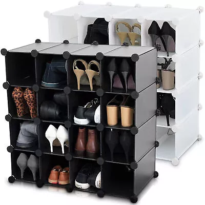 Interlocking 16 Pair Cube Shoe Storage Rack Compartment Shelf Organiser Box • £27.99