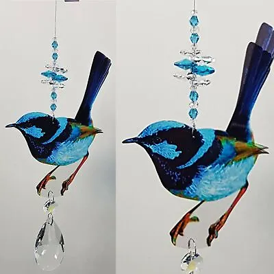 Blue Fairy Wren Crystal Suncatcher Gift Bird Rainbow Sun Catcher Suncatchers • $16.99