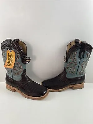 NWOB Corral Brown/Blue Caiman Overlay & Embroidery Square Toe Western Boot 10.5D • $161.99