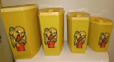 $48 • Buy Vintage Kitchen Canister Set Nesting  Mid Century Flowers Butterflies