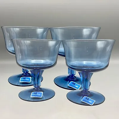 MCM Stemware Morgantown Manor Blue Champagne Coupes Glasses Set Of 4 • $28