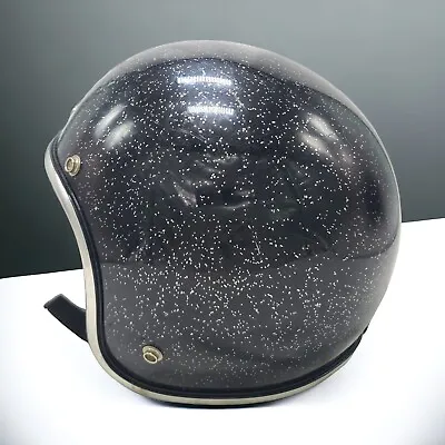 Vintage Norcon Black Metal Flake Helmet Xl 1970s Biker  • $45