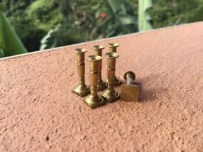 Vintage Brass Candlesticks Dollhouse Miniature Set Of 6 Square Base 1:12 Scale • $6