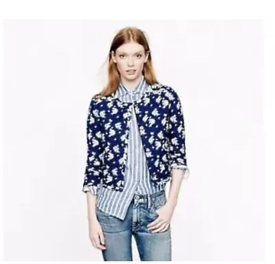 J CREW Indigo Floral Quilted Jacket Cropped Cotton Navy Blue Size 00 XXS 2013 • $50