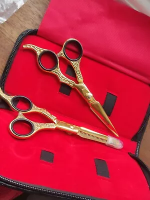 24Ct Gold Plated Edition 6  Professional Barber Hairdressing Scissors Set & Case • £88.88