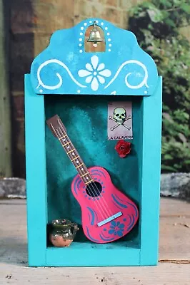 Pink Wood Retablo Guitar & Pulque Pot Handmade & Hand Painted Mexican Folk Art • $38