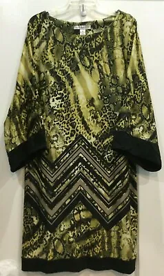 AA Studio Womens Dress Size 16 Yellow Black Colorful Bright Long Sleeve 72 • $26