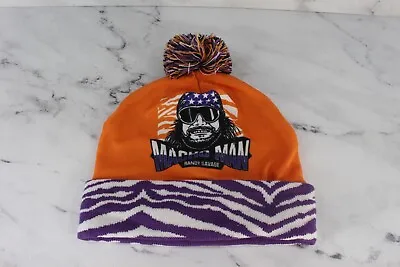 Macho Man Randy Savage WWE Knit Orange White & Purple Hat Stocking Cap Pom Pom • $12.99