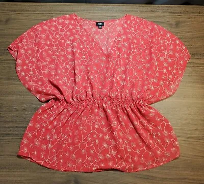 MOSSIMO BLOUSE Womens Size 2XL Sheer Chiffon Smock Blouse Floral Short Sleeve • $16.62