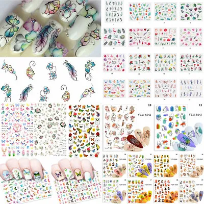 3D Nail Art Stickers Feathers Flamingos Butterflies Transfer Nail Decals Decor - • $0.99