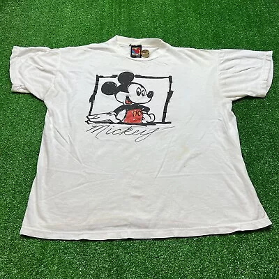 Vintage 80s 90s Mickey Mouse Spellout T-Shirt White Size Medium Single Stitch • $22