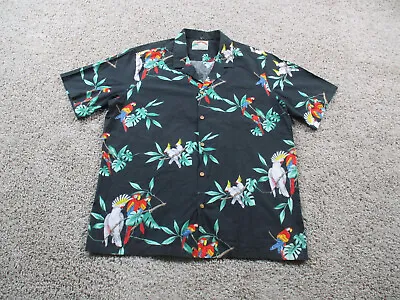 Paradise Found Shirt Mens XXL Black Button Up Aloha Magnum PI Hawaiian Parrots • $32.27