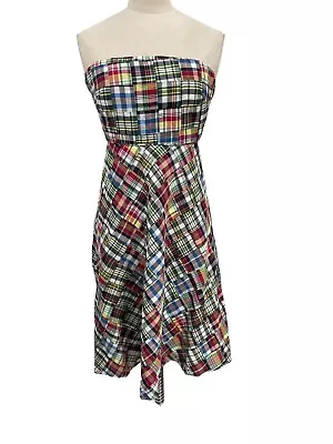 J Crew Madras Plaid Dress Plaid Patchwork Strapless Cotton Size 2 Petite • $45