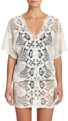 Miguelina Womens Katya Scalloped Lace V-Neck Beach Cover-Up Mini Dress XS • $58