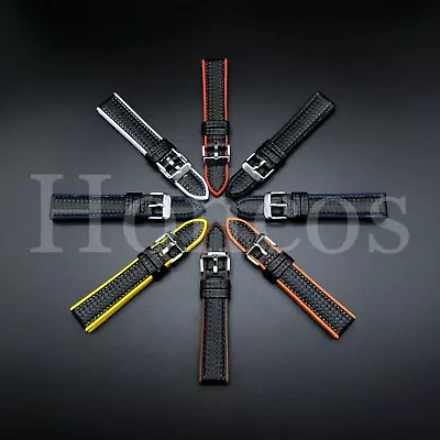 20 22 MM Black Silicone Carbon Fiber Rubber Watch Band Strap Buckle Red New USA • $13.95