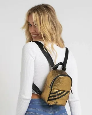 $59 • Buy 💎 Adidas Originals Mini Backpack Bag School Ladies BLACK GOLD ☆TOP SELLER☆💎