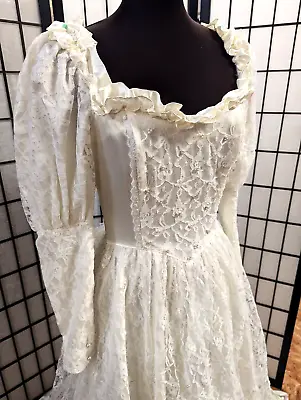 Vintage 80's Jessica McClintock Wedding Dress W Train Satin Lace S 9 Veil Bridal • $274.01