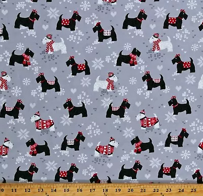 Cotton Scottie Friends Scottish Terriers Dogs Gray Fabric Print By Yard D502.72 • $12.95