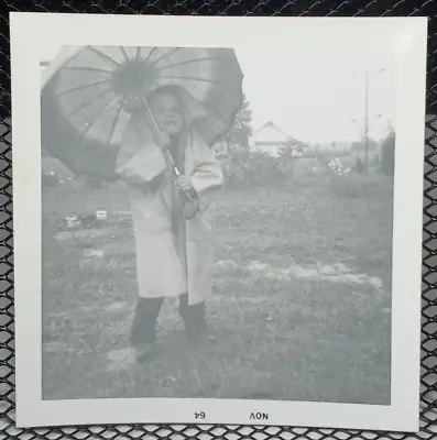 1960s Rain Storm Umbrella Boy Garden Toys Weather Vintage Photograph • $6.75