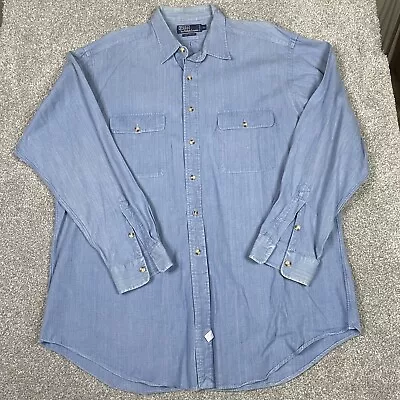 Polo Ralph Lauren Shirt Mens XL Chambray Button Down Long Sleeve Blue Vintage • $34.95