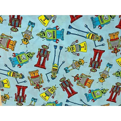 Robots Blue Boys Quilting Cotton Fabric Crafts Sewing Almost 1/2 Yard Pc • $7