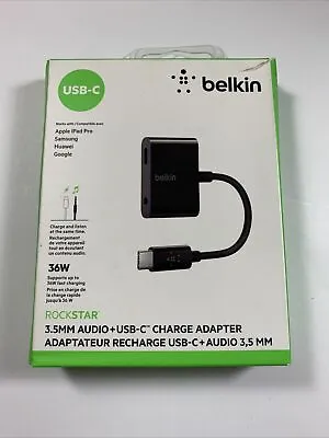 $12.99 • Buy Belkin Rockstar 3.5mm Aux USB-C Charge Adapter Cable 36W OPEN BOX NEW!