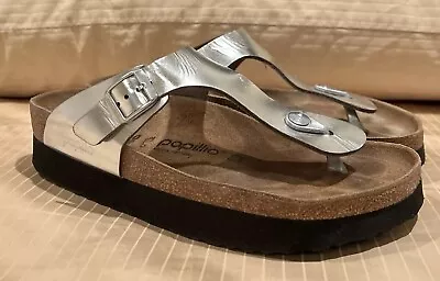 Birkenstock Papillo Vegan Gizeh Grooved Silver Sz 40/9-9.5US • $44.99