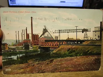 $49.99 • Buy J2 Vintage Old Rare OHIO Postcard CANAL DOVER Blast Furnace Industrial Plant RR